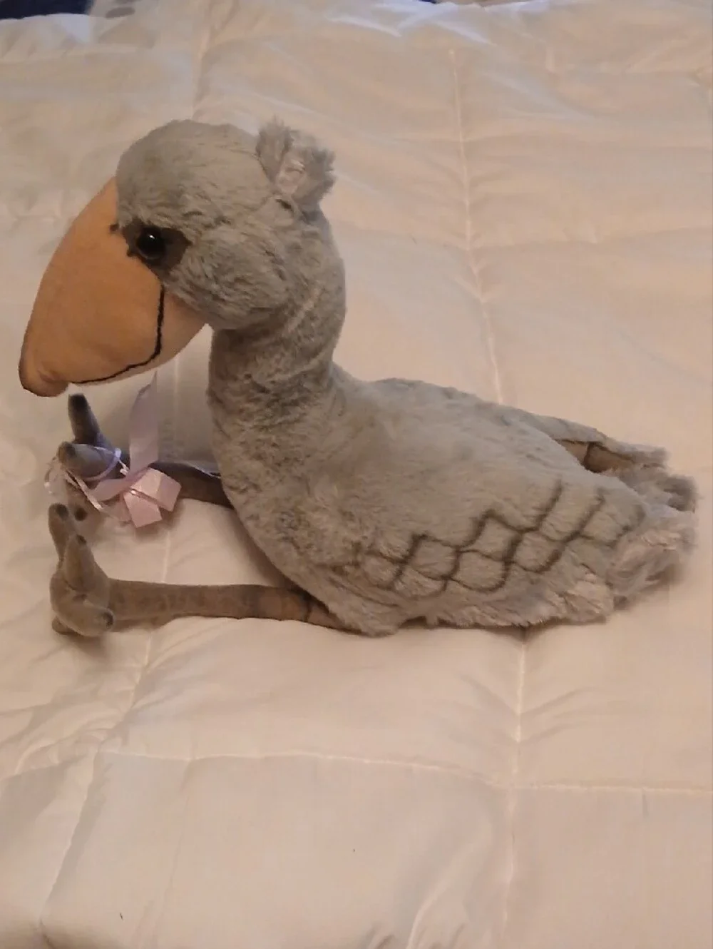 Soft Gray Plush Shoebill Bird Toy with Pink Beak